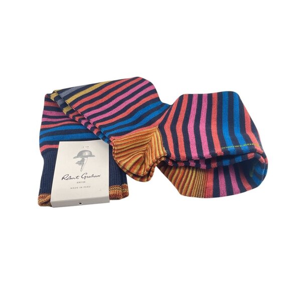Robert Graham Mens Hillside Striped Crew Socks Navy Pima Cotton Blend - Picture 2 of 6